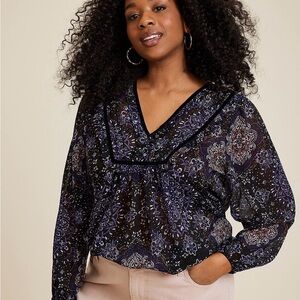 Maurices Purple and Black Embellished Blouse with Sailor Collar